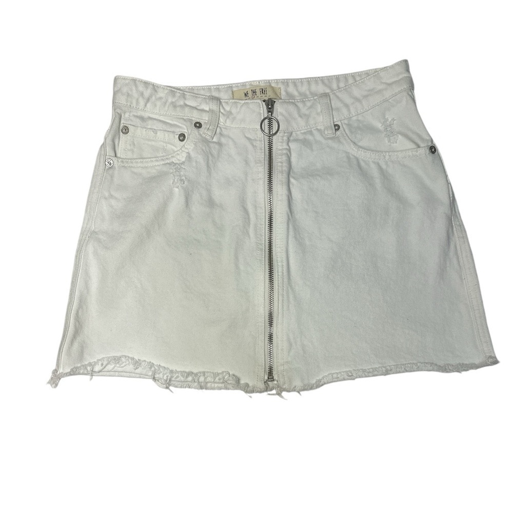 Free People We The Free White Denim Front Zipper Mini Skirt Size 27